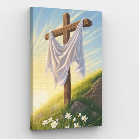 burial cloth on cross - religious paint by numbers kit