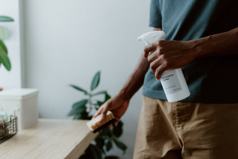 cleaning countertops with spray