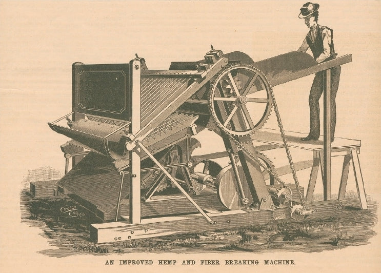 An illustration of a 19th century hemp breaking machine