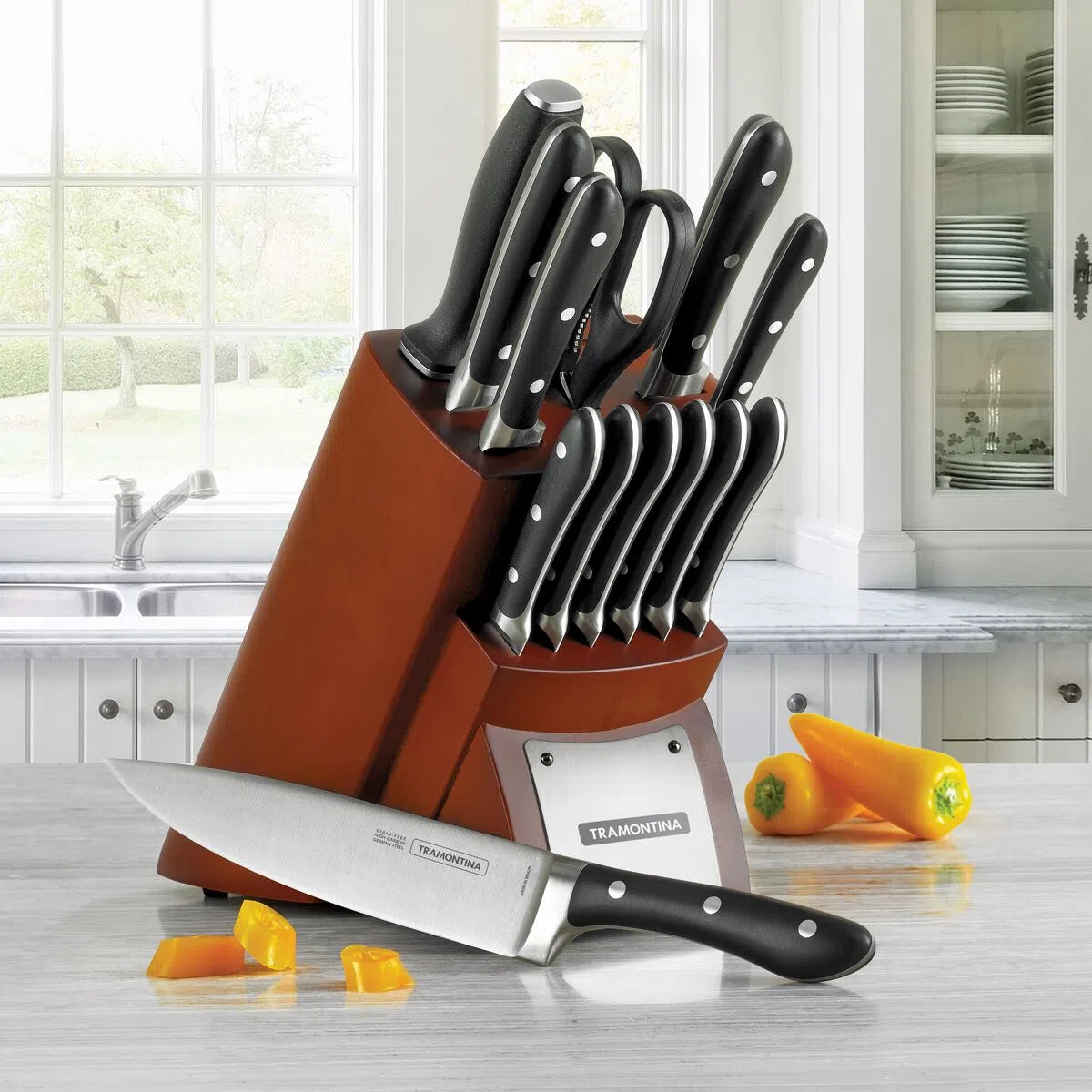 5Pc Knife Block Set, Stainless Steel, Green