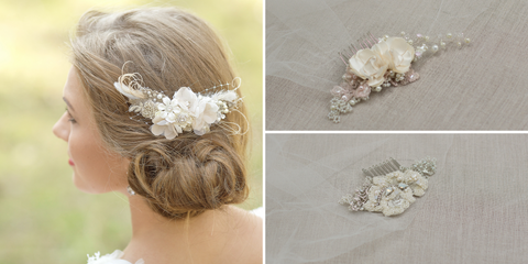 Ideas how to wear wedding hair comb. Bridal hair accessories.