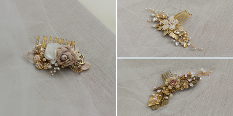 Gold side heir comb. Unique limited edition handmade wedding accessories. Bridal hair piece