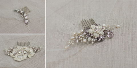 Silver pearl headpiece. Metal hair comb. Handmade hair accessories for brides. Wedding fascinator.