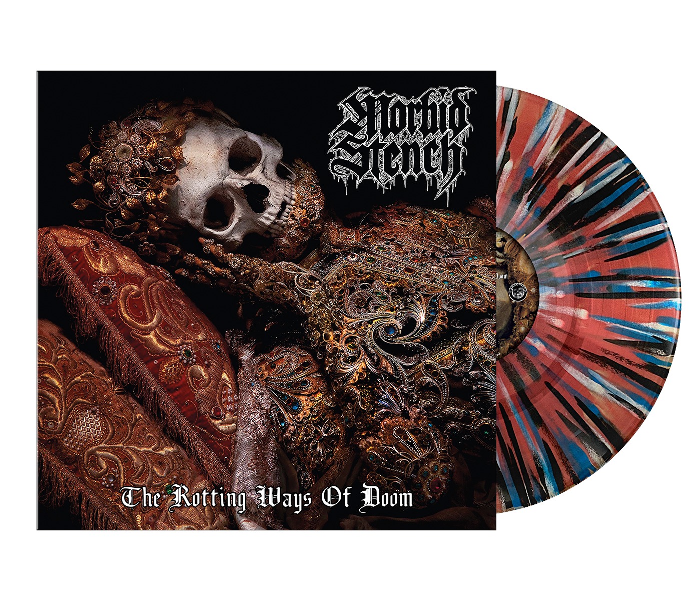 Morbid Stench - "Rotting Ways of Doom" Gold and Oxblood Merge with Black, Blue, and White Splatter LP