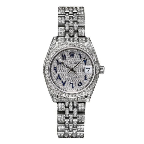 Rolex DateJust Diamond Watch, 179174 26mm, White Diamond Dial Blue Arabic Numerals with CT