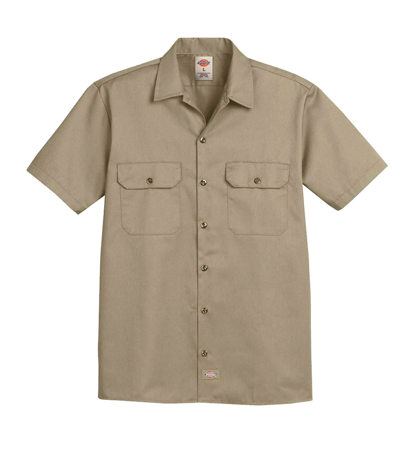 1574	S/S Button Front Solid Work Shirt, Khaki