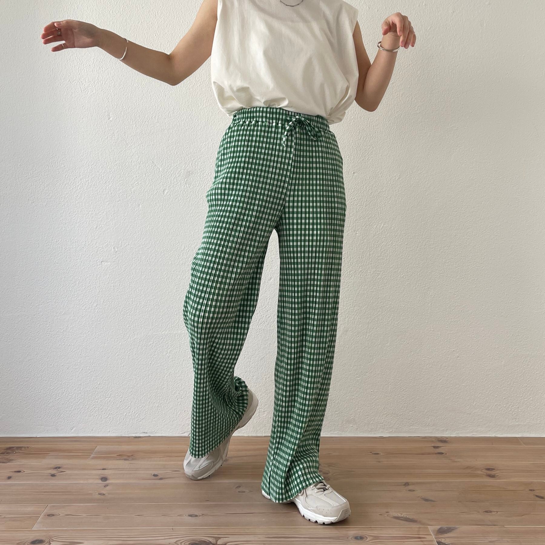 gingham check pleats pants / green （ギンガムチェックプリーツ