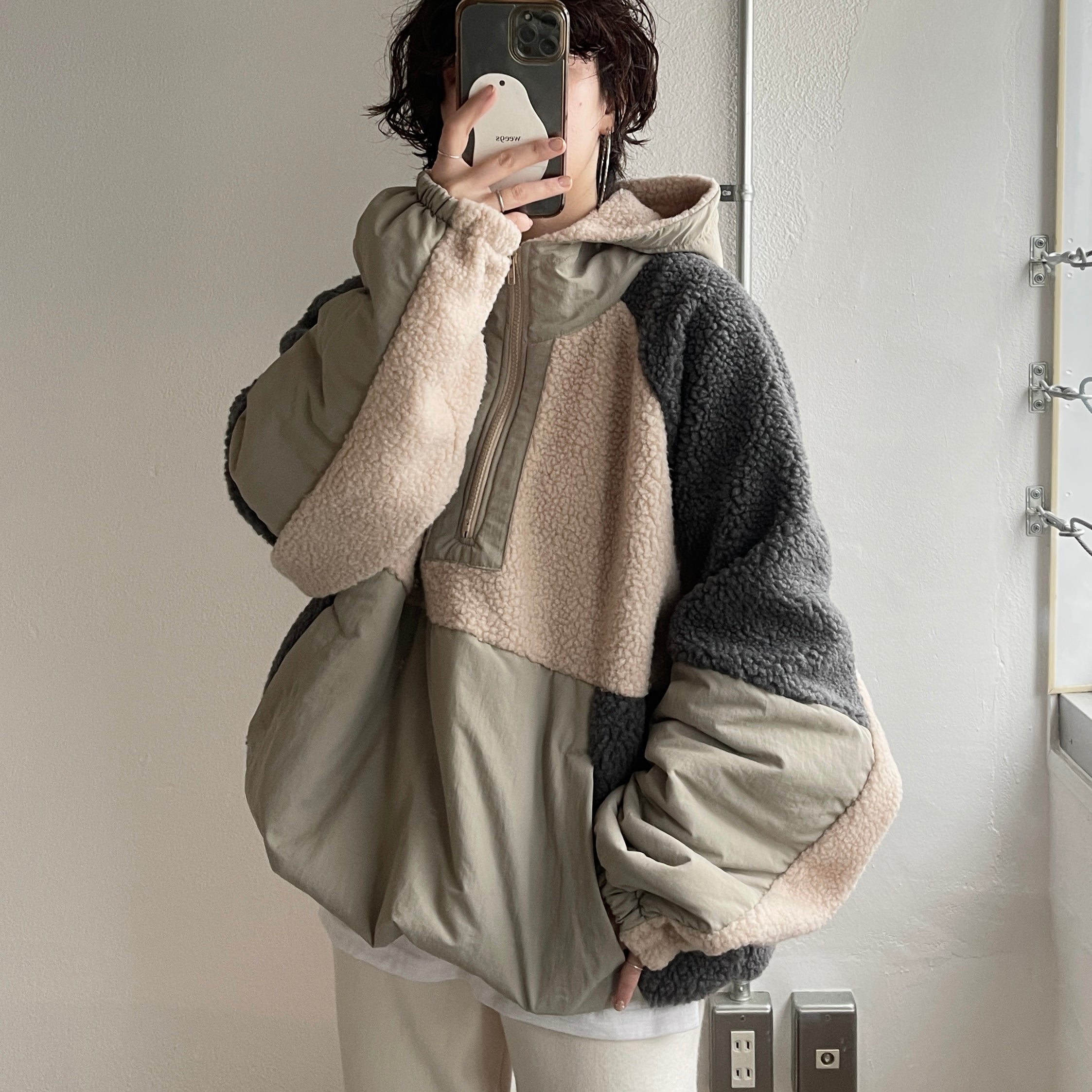 over size BOA hoodie blouson / beige | wee9s | ウィークス