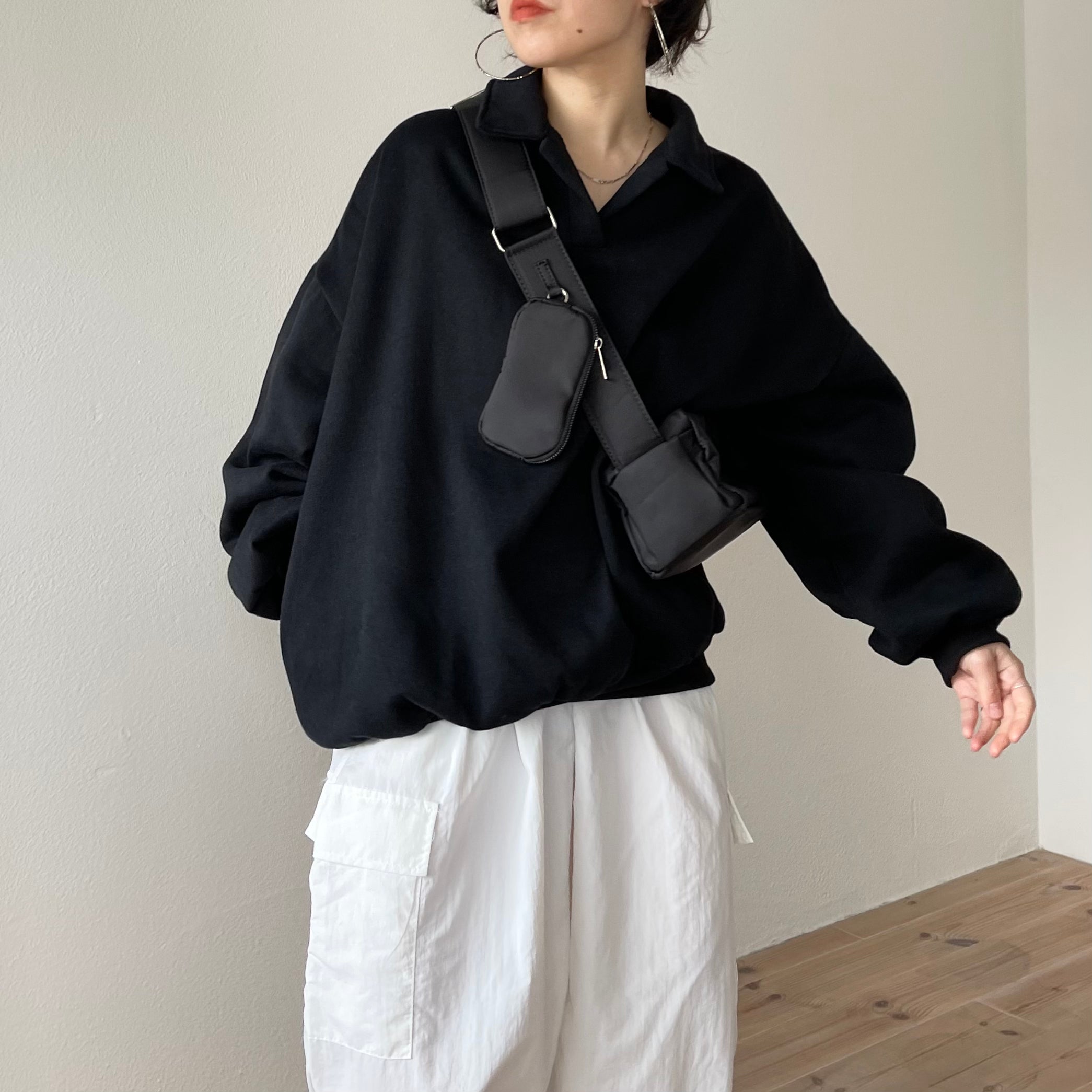 over size volume sleeve sweat / black | wee9s | ウィークス