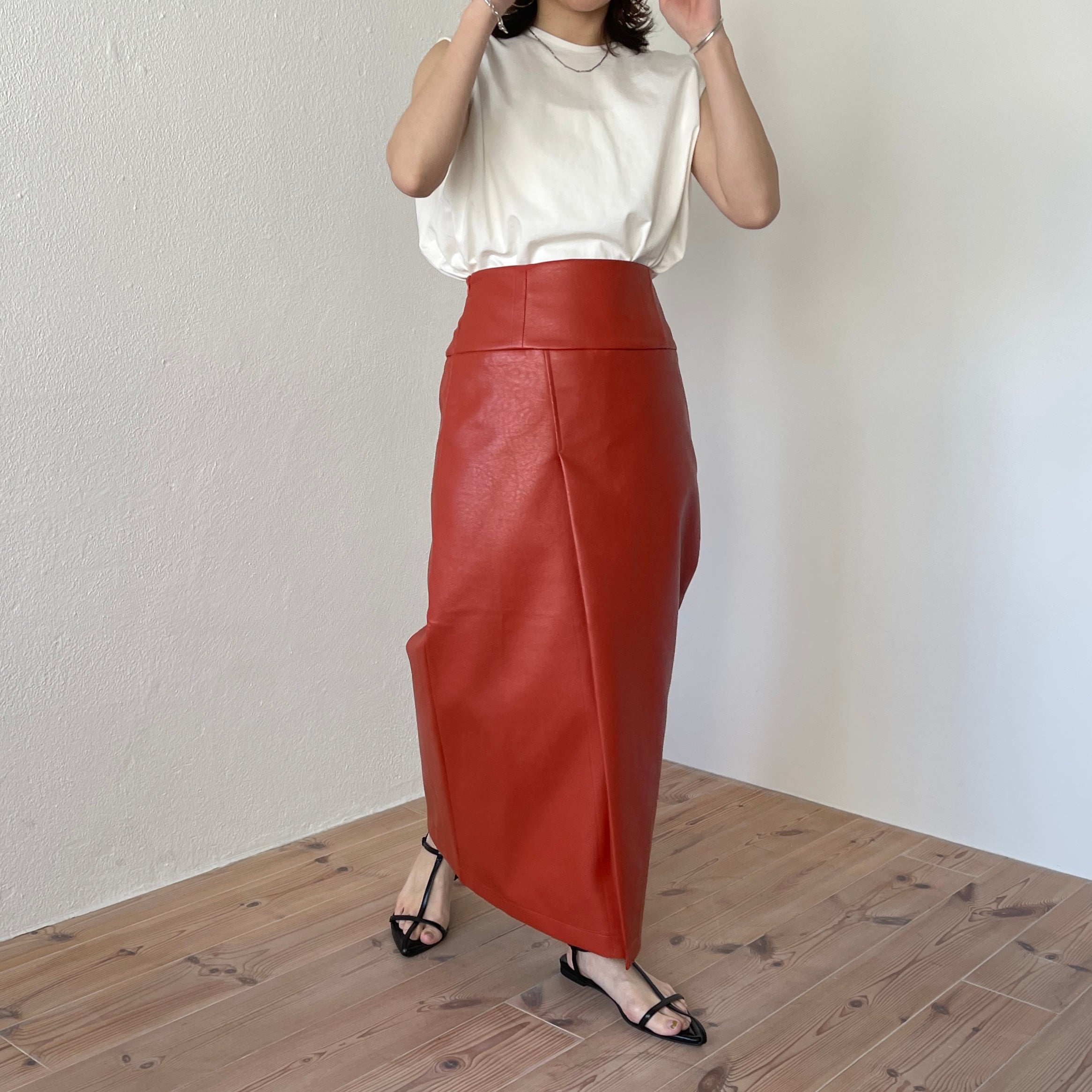 eco leather wrap skirt / orange （エコレザーラップスカート