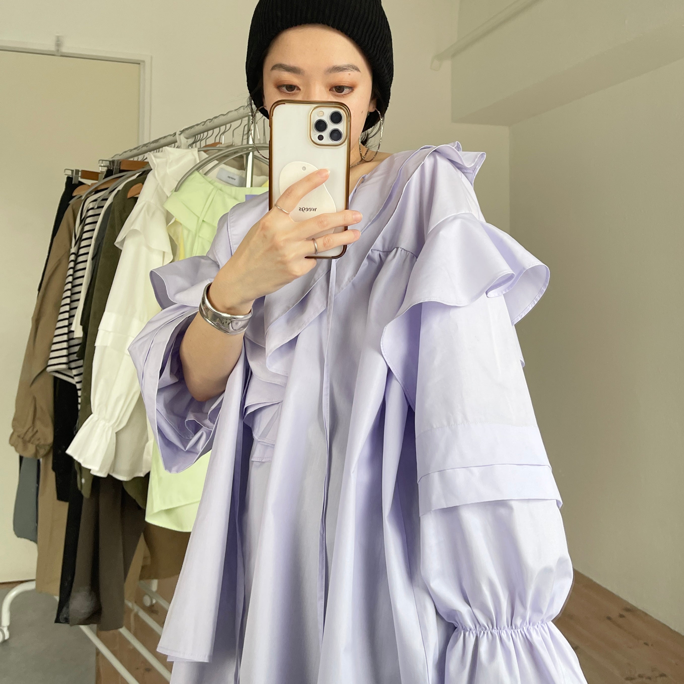 big collar frill blouse / lavender （ビッグカラーフリルブラウス