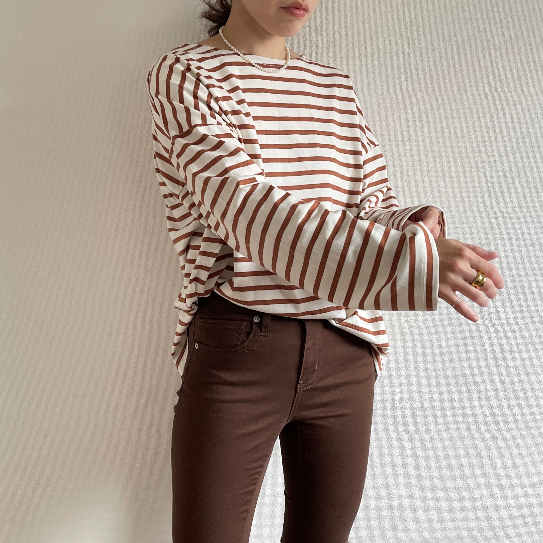 over size border tee / brown （オーバーサイズボーダーティー