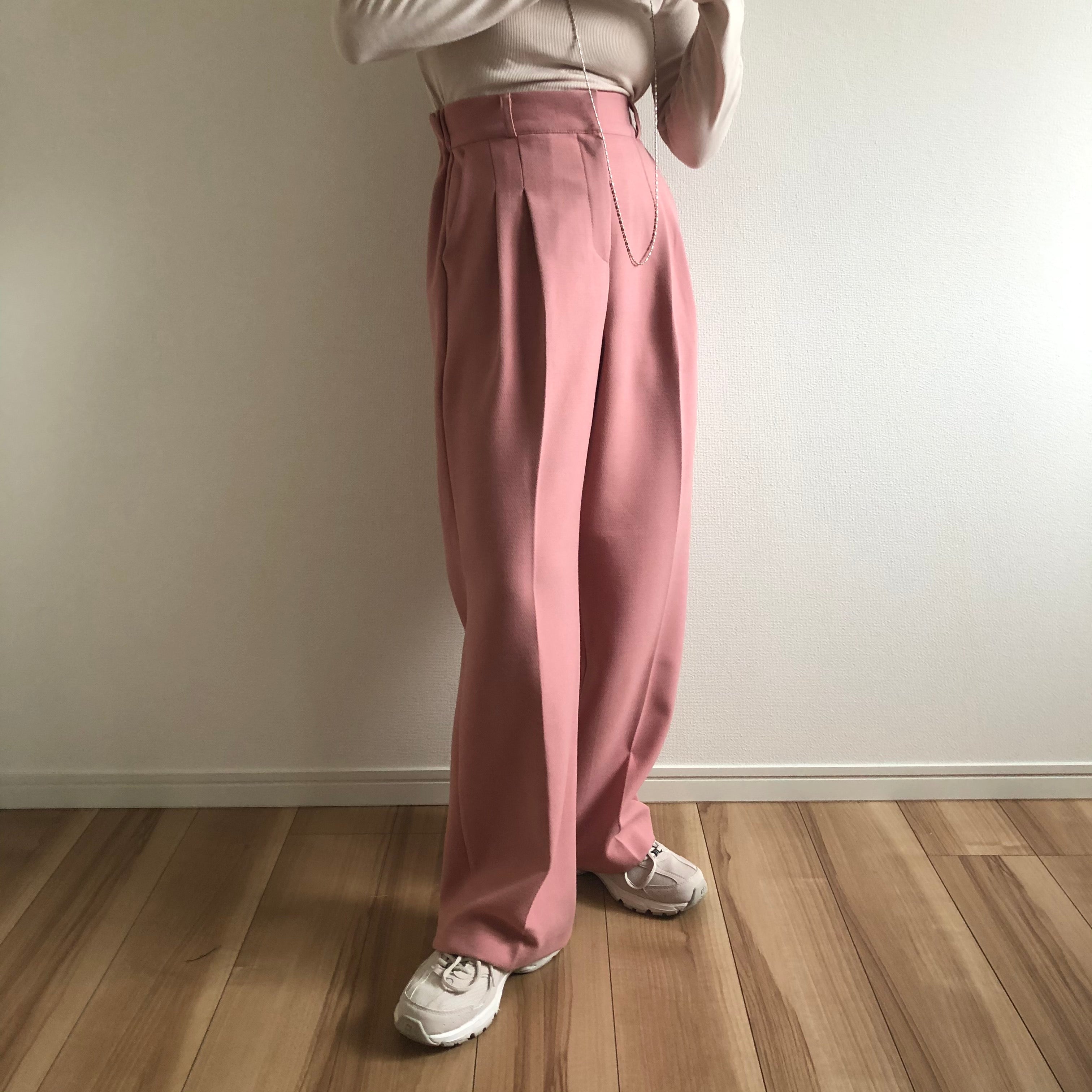 high waist tuck wide pants / pink （ハイウエストタックワイドワイド