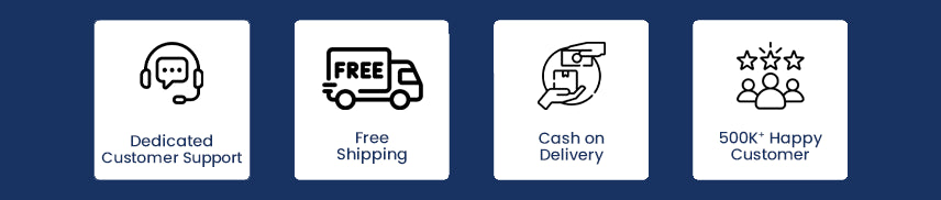 Image of four icons representing customer service, free shipping, money-back guarantee, and positive customer reviews.