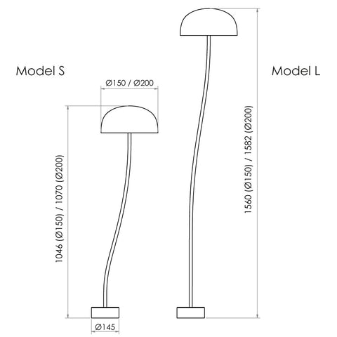 storleksbeskrivning curve golvlampa