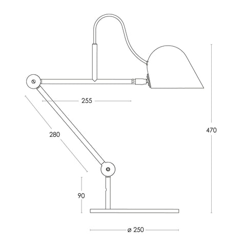 Strech desk lamp with table base - size description