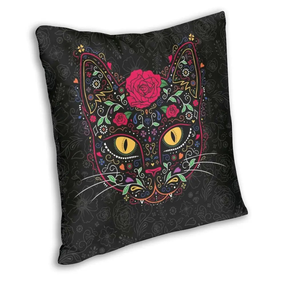 Housse de coussin Chat avec motifs floraux