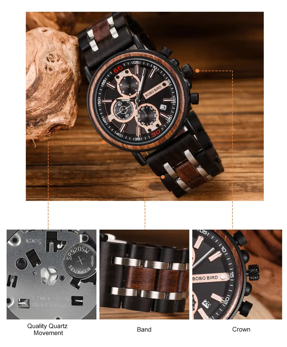 Montre militaire boisée pour hommes