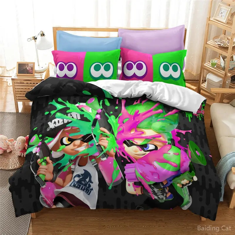 Ensemble Literie Couette Taies Oreillers Splatoon