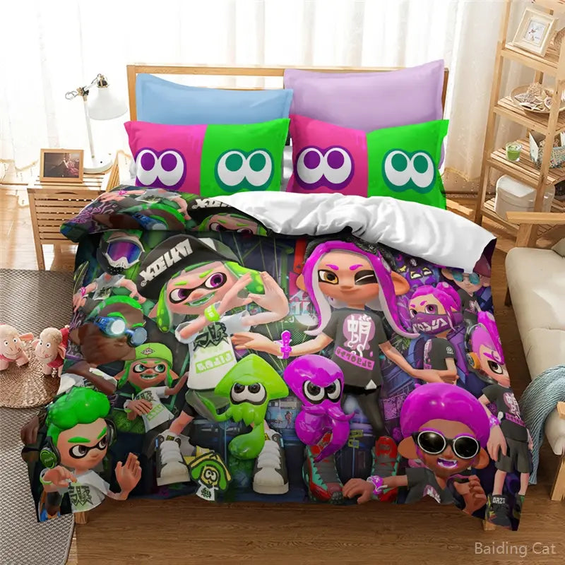 Ensemble Literie Couette Taies Oreillers Splatoon