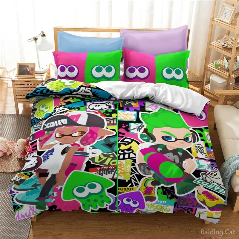 Ensemble Literie Couette Taies Oreillers Splatoon