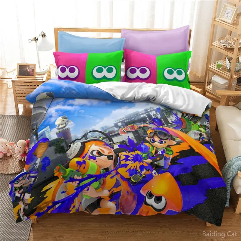 Ensemble Literie Couette Taies Oreillers Splatoon