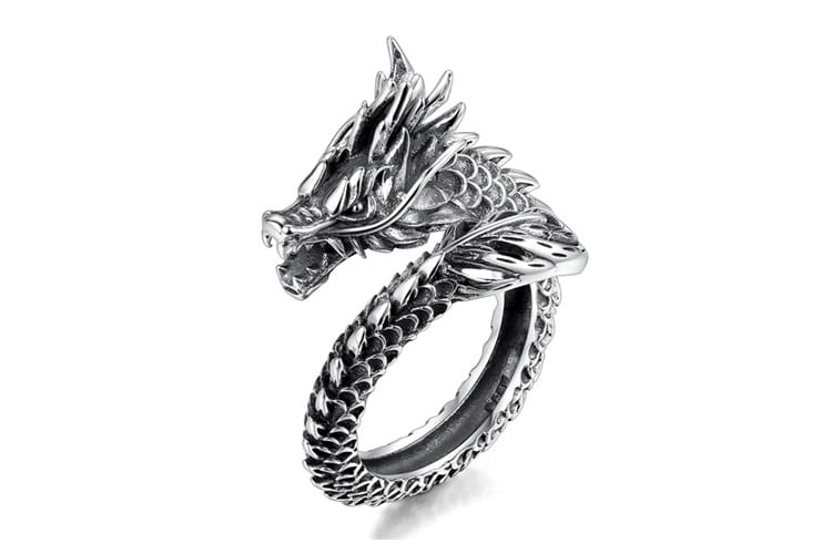 Bague Argent Dragon pour Hommes