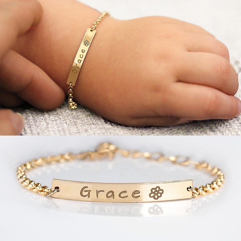 Bracelet acier inoxydable personnalisé avec nom de bébé