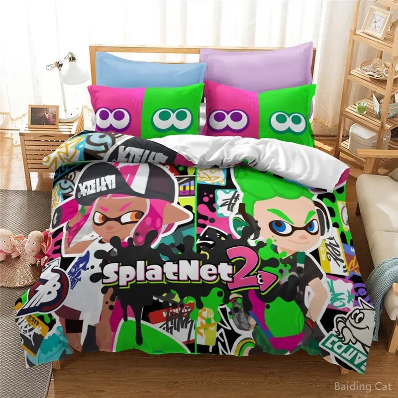 Ensemble Literie Couette Taies Oreillers Splatoon