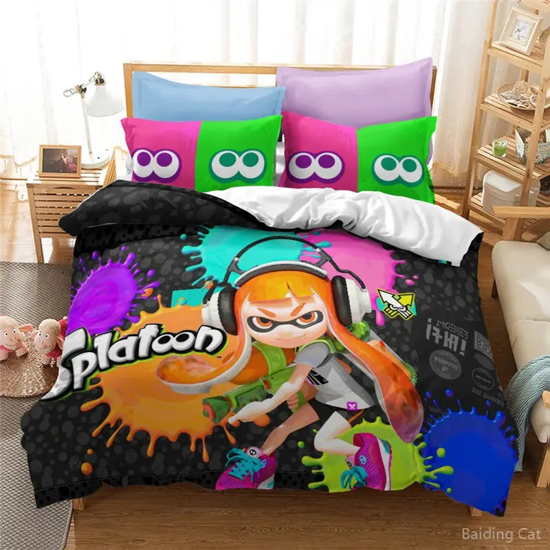 Ensemble Literie Couette Taies Oreillers Splatoon