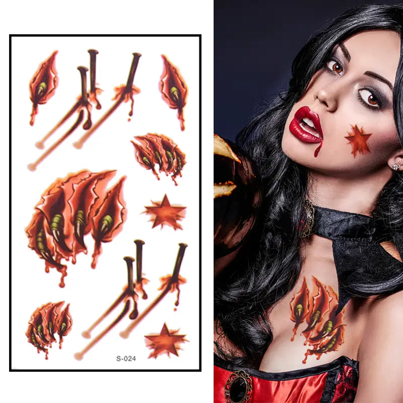 Autocollants tatouage de plaie sanglante Halloween