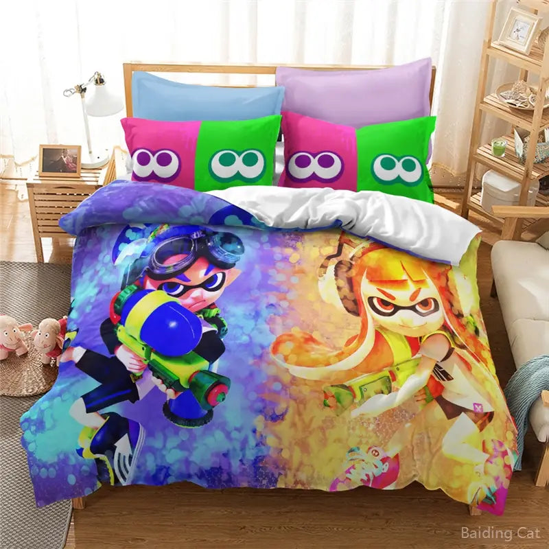 Ensemble Literie Couette Taies Oreillers Splatoon