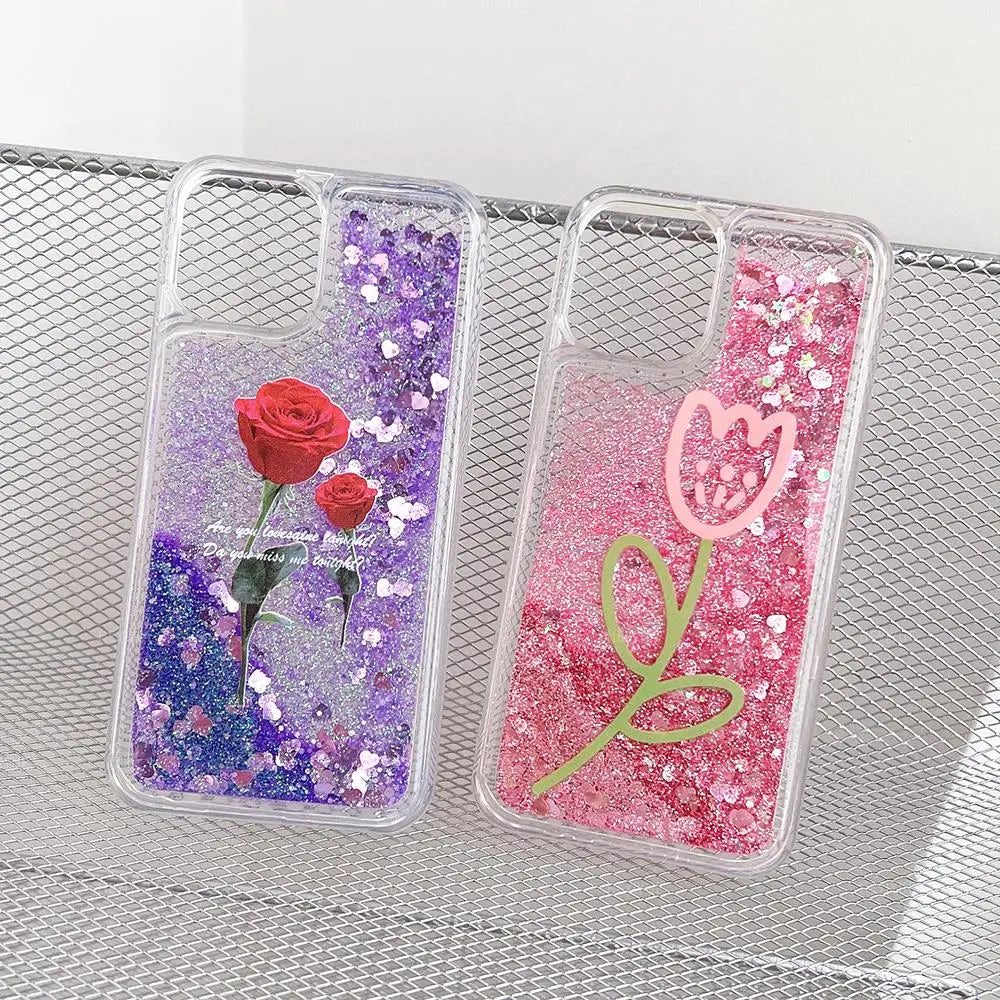 Coque silicone iPhone Liquide Paillette Fleur