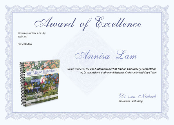 Award of Excellence from 2012 International Silk Ribbon Embroidery Competition