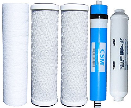 Watts Reverse Osmosis Replacement Filter Set 5 Pcs W- Csm 50 Gpd Membrane With 1-4" Npt Inline