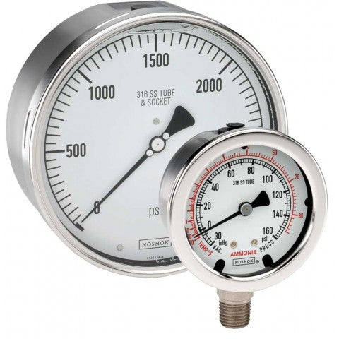 Noshok - 500 Series - 2.5" Stainless Steel Gauge, Glycerin Fill 1/4" Npt Bottom Stem