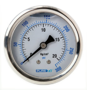 Puret - Pg - 2.5" Dial Liquid Filled Pressure Gauge Stainless Steel; 1/4" Npt Center Back