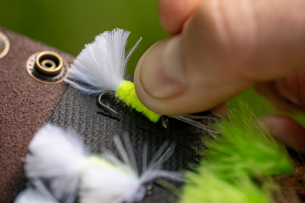 Use the cutouts in the fly wallet rubber to help orgnaize your flies