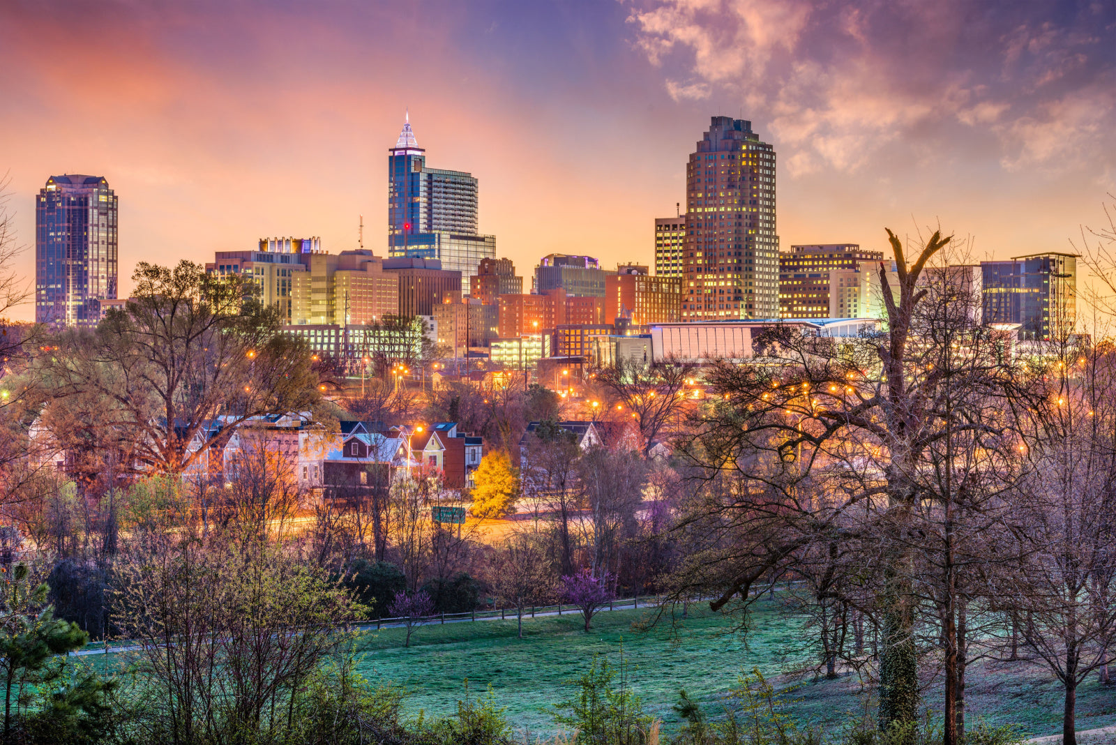 Raleigh-durham, NC skyline. Office furniture and cubicles