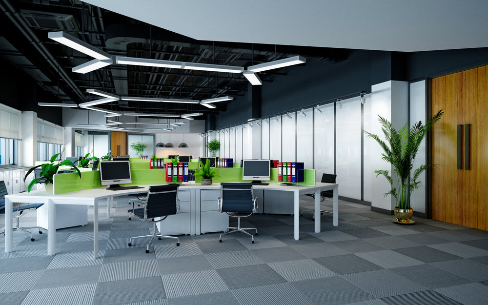 green and grey office cubicles