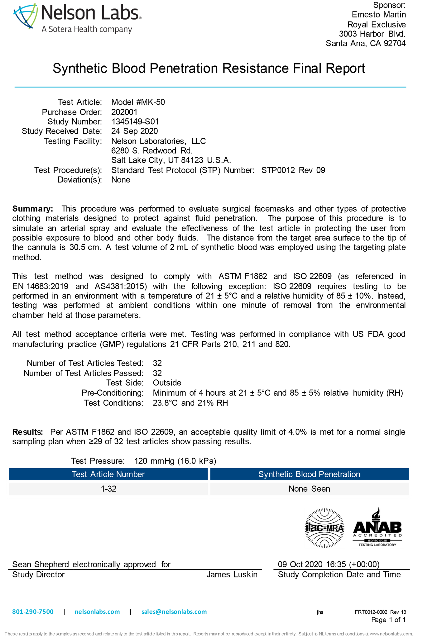 Blood Penetration Resistance Report