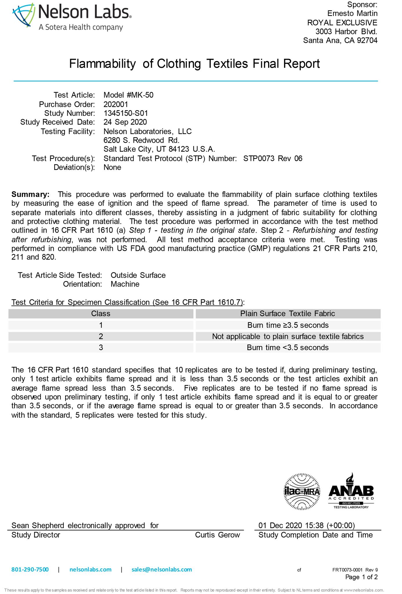 Flammability Report