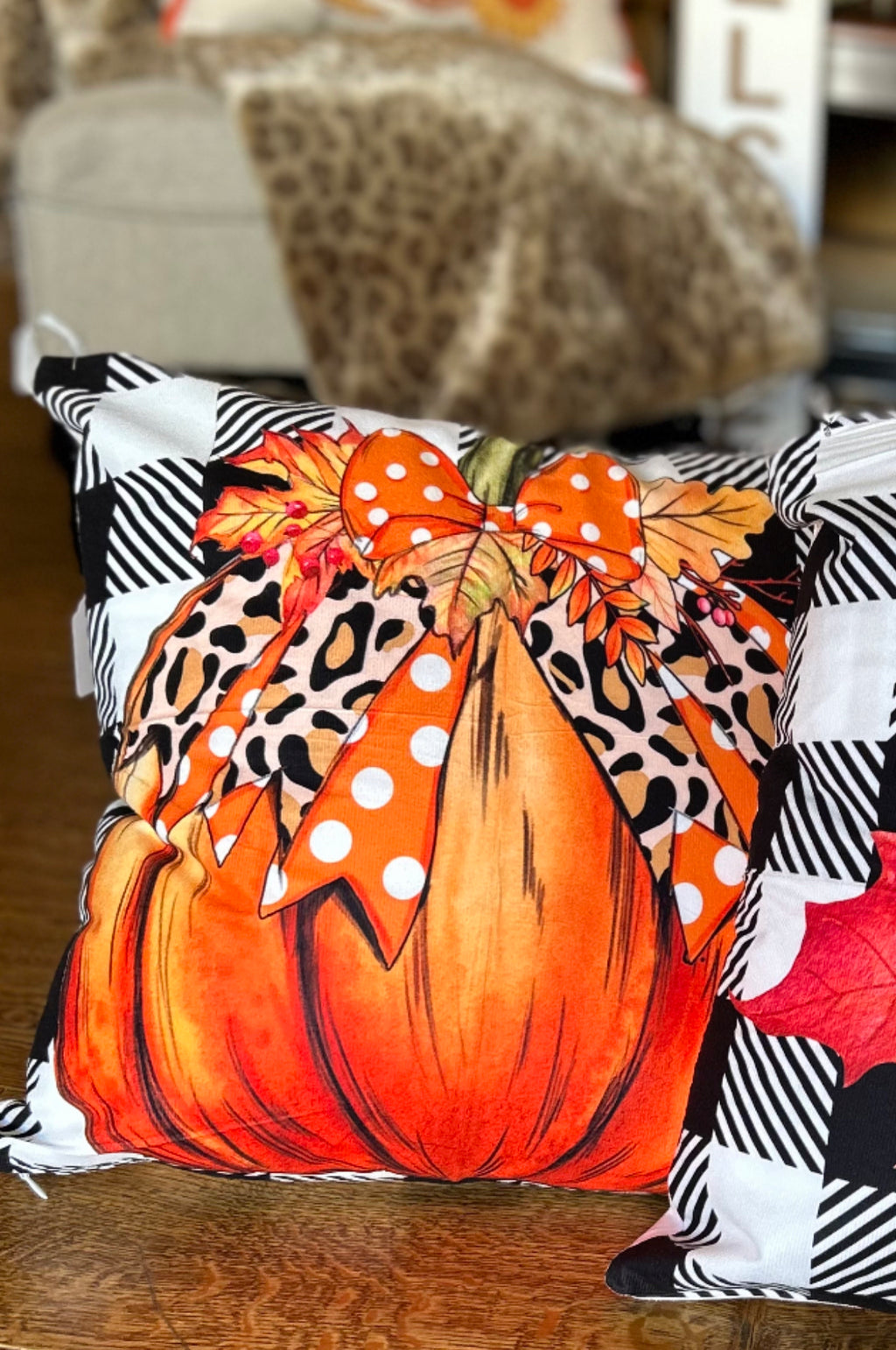 12 Orange Decorative Halloween Pillow with Black and White Embroidery