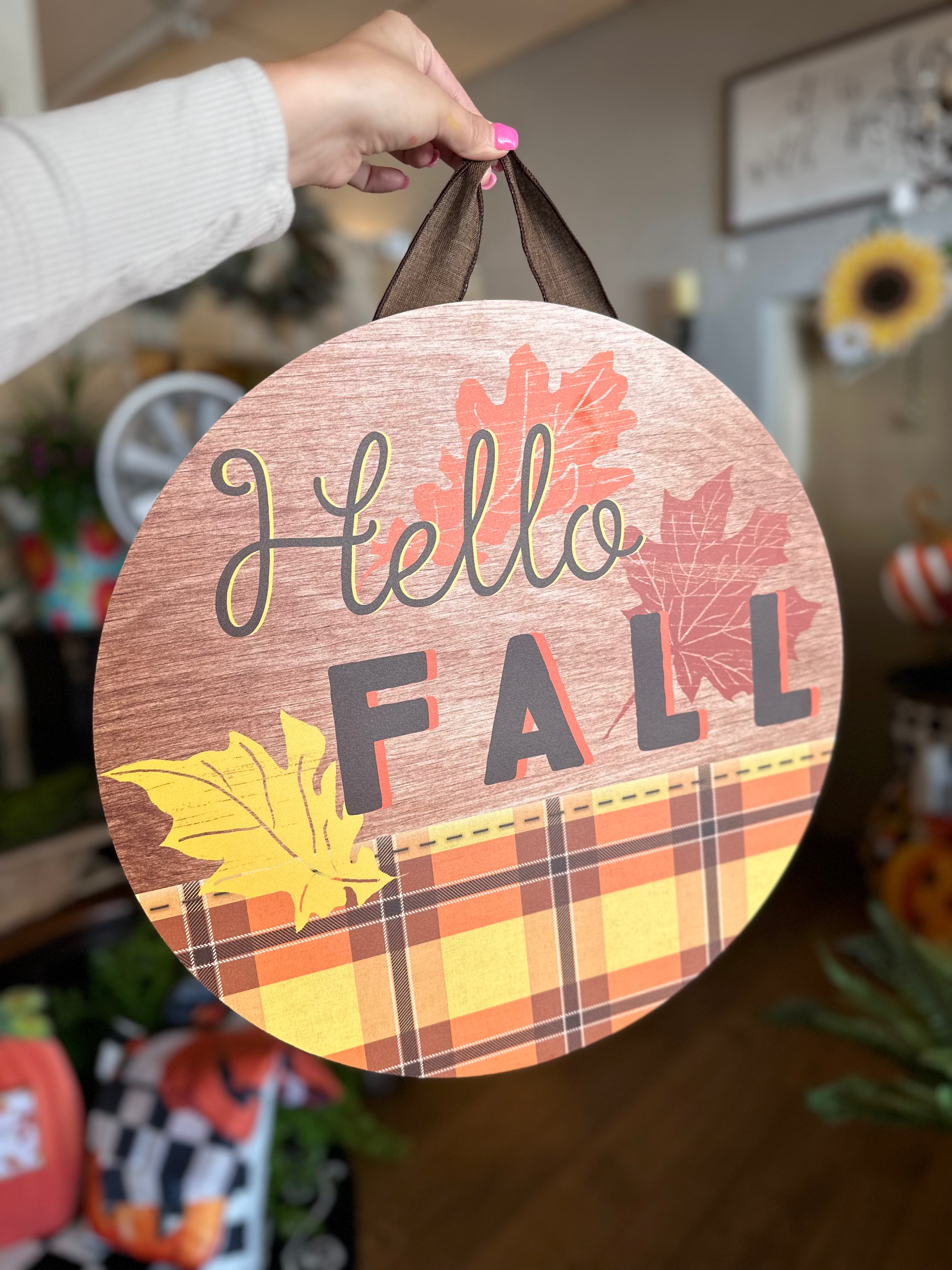 Hello Fall Plaid Door Hanger