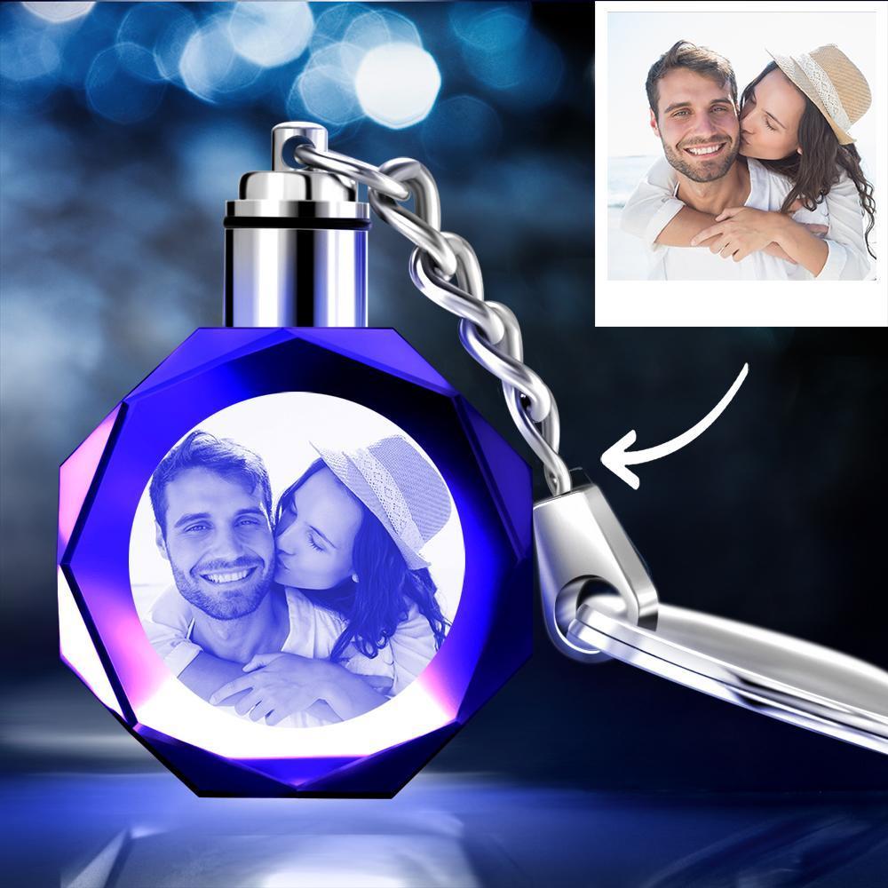 Anniversary Gifts Custom Crystal Couple Photo Round Key Chain Gifts for Him for Dad