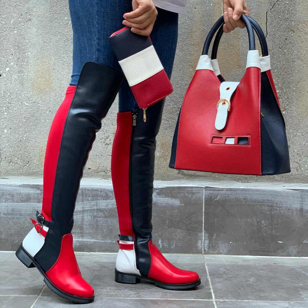color block over the knee boots