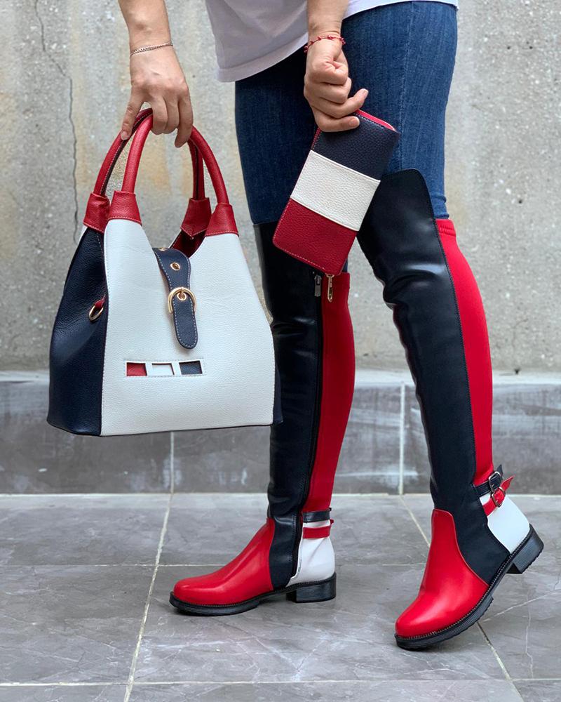 color block over the knee boots