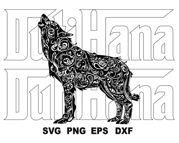 floral mandala wolf svg tribal zentangle wolves printable clipart wolf