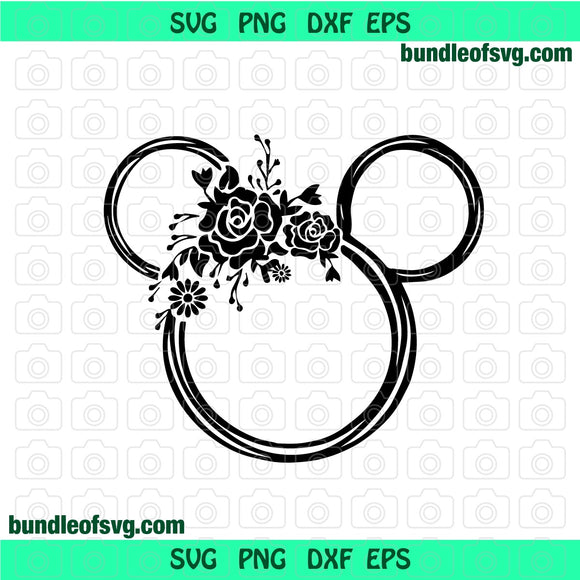 Mickey Minnie Mouse Floral Wreath svg Mickey Ears Head flower Svg