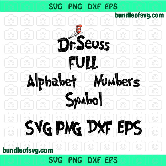 Dr Seuss Font SVG Alphabet The Cat in hat Letters Numbers